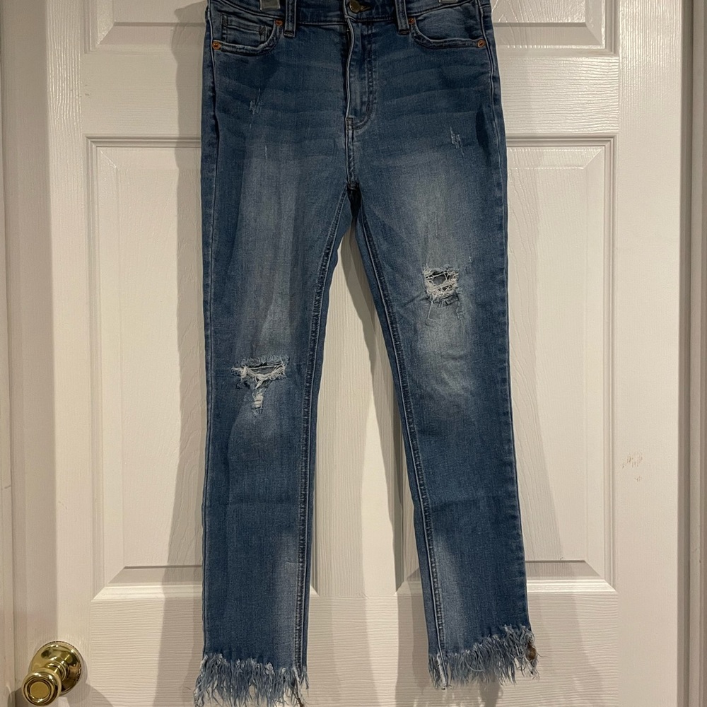 Free People Frayed Hem Distressed Skinny Jeans - Picture 2 of 8